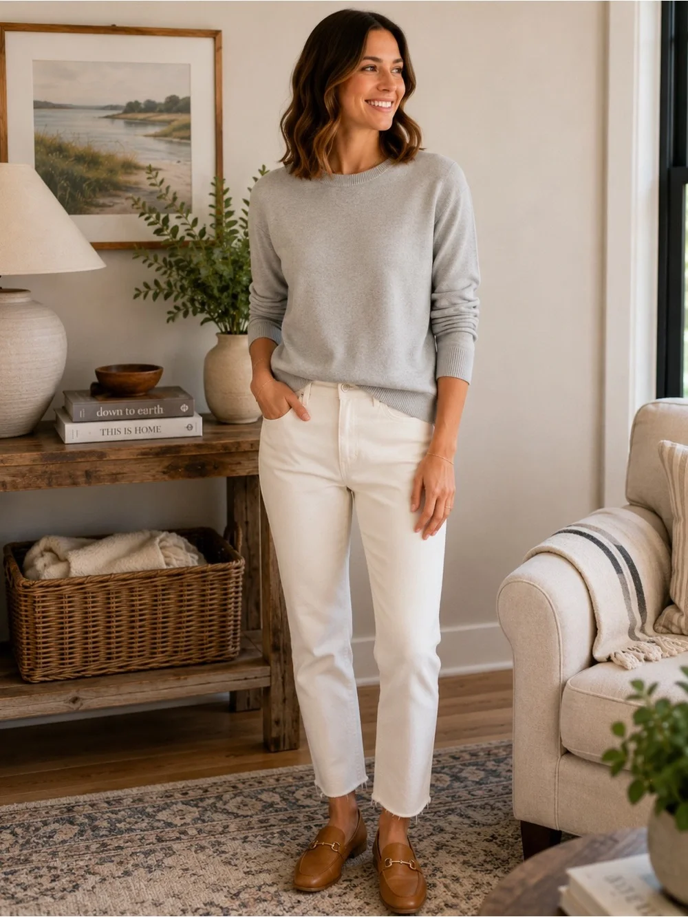 J.Crew 100% Cotton Crewneck Sweater | Light Gray | Medium | Classic Essential
